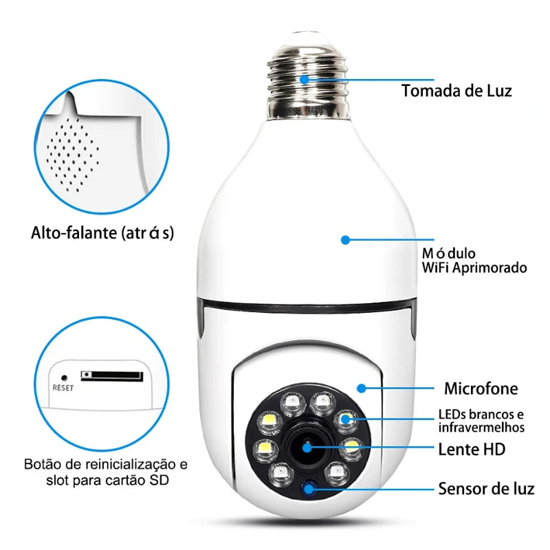 Câmera wifi ip sem fio giratória 360 full HD visão noturna segurança